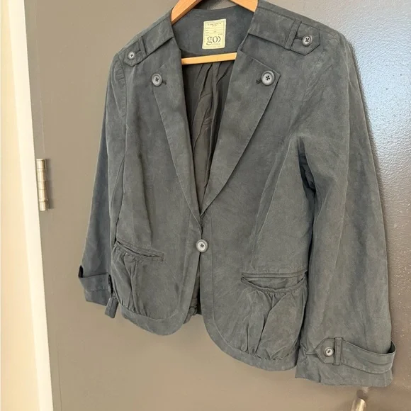GO BY GO SILK size 6 EUC washable lux Blazer with Military Flair Dark Gray/black - Picture 10 of 14